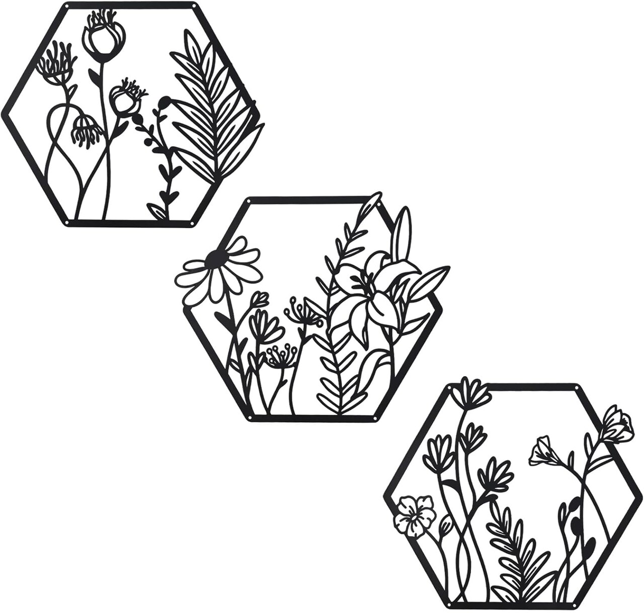 3 Pcs Metal Flower Wall Decor,Flower Art Wall Decor,Farmhouse Wall Decor (Black)